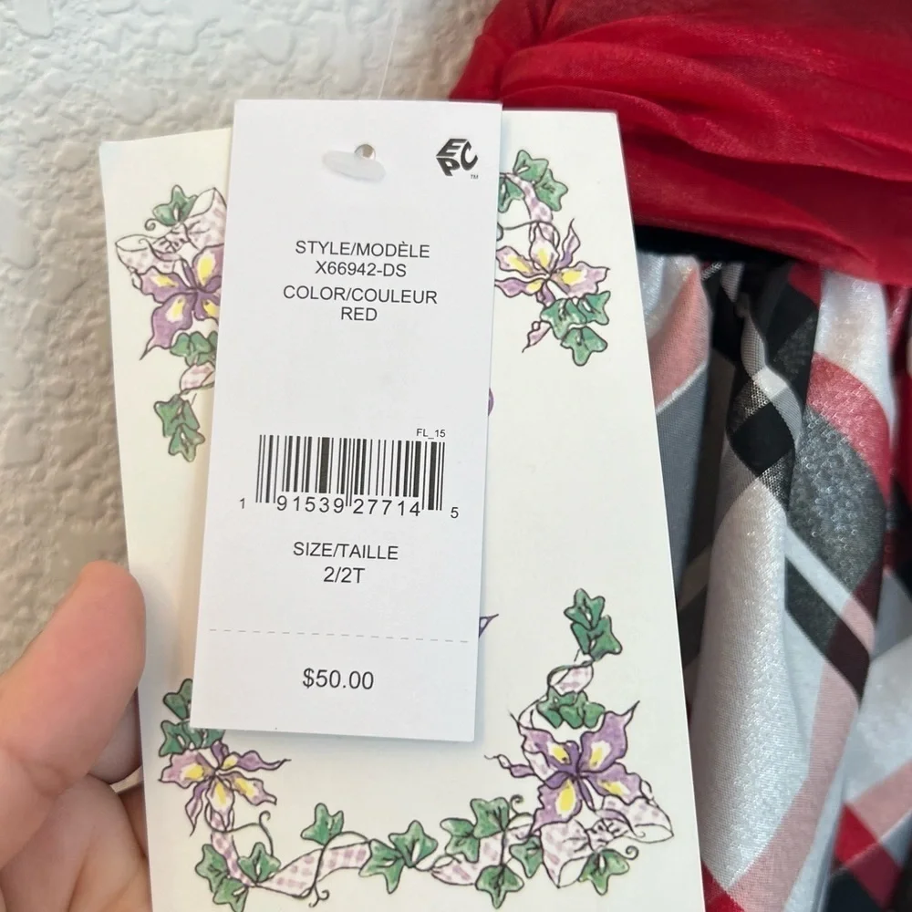 NWT Iris and Ivy Black Red White Velvet Plaid Bow Tie Dress- Size 2T